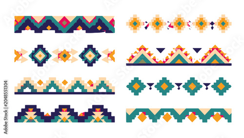 Obraz na płótnie Colorful geometric ornamental border pattern set vector