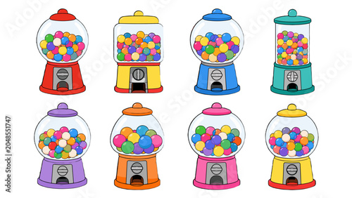 Tableau sur toile Set of colorful gumball machines with candy balls