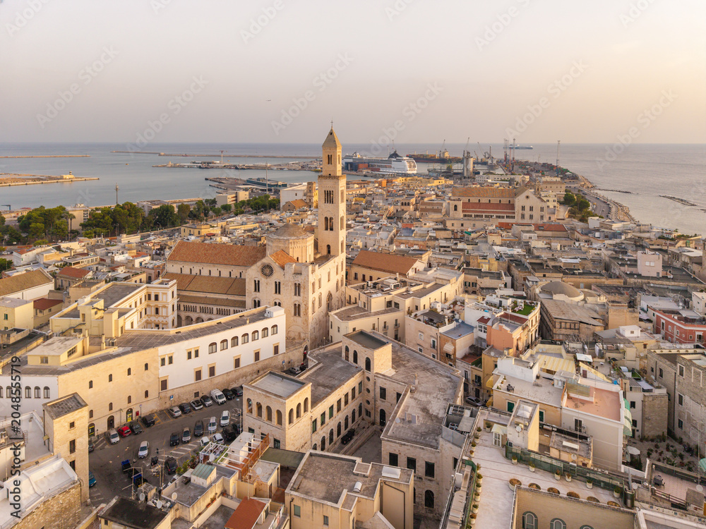 Fototapeta premium Aerial sunrise view over the historic old town of Bari, Puglia, Italy