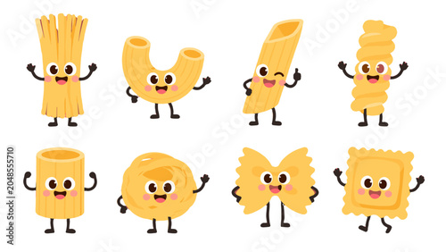 Foto Cute cartoon pasta characters collection on white background