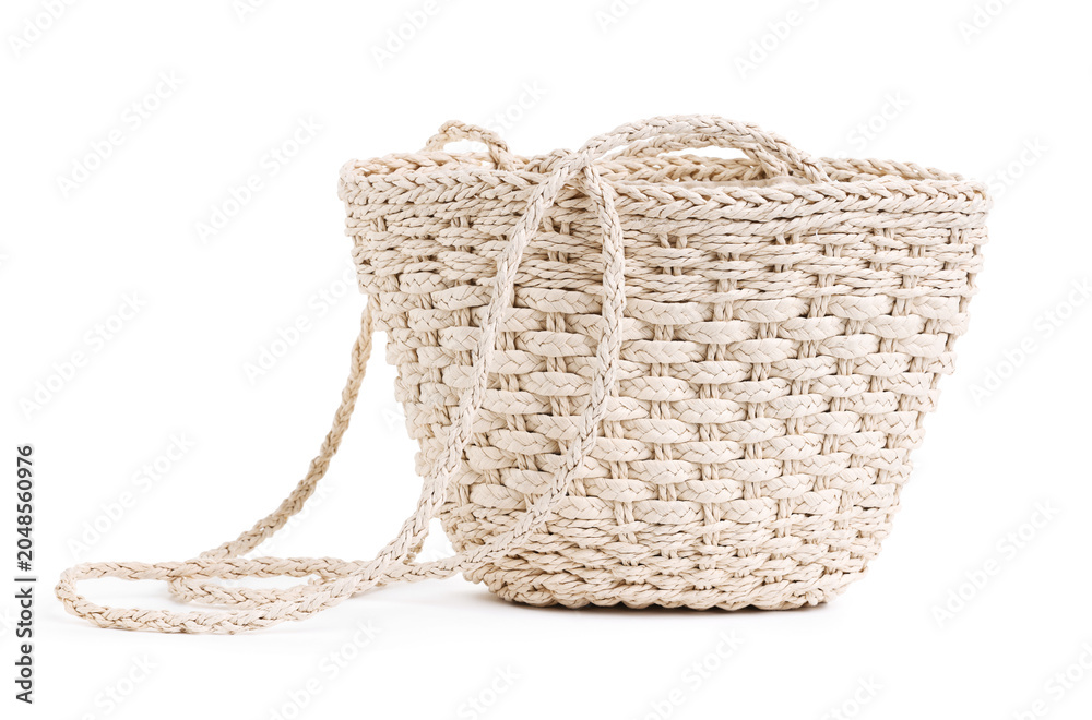 Obraz premium Stylish knitted beach bag isolated on white