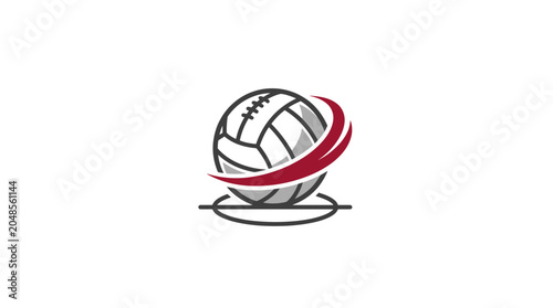 Konstfotografi A minimalist black and white sketch of a volleyball with a dynamic red swoosh el