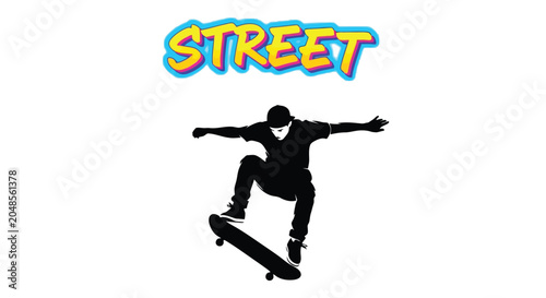 Fotografija Dynamic Skateboarder Silhouette Performing an Aerial Street Trick