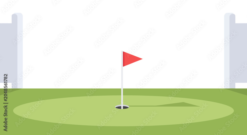 Obraz premium Golf course green with flag and hole, flat design, sports illustration