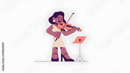 Violin player illustration with woman musician and music stand