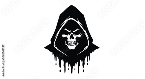 Foto Eerie Grim Reaper Hooded Skull Illustration Design Element.