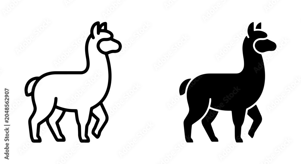 Obraz premium Llama Icon Set, Simple Line Art and Silhouette, Animal Graphics for Branding and Design