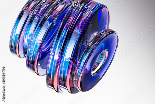 3D chrome neon glass over white interface