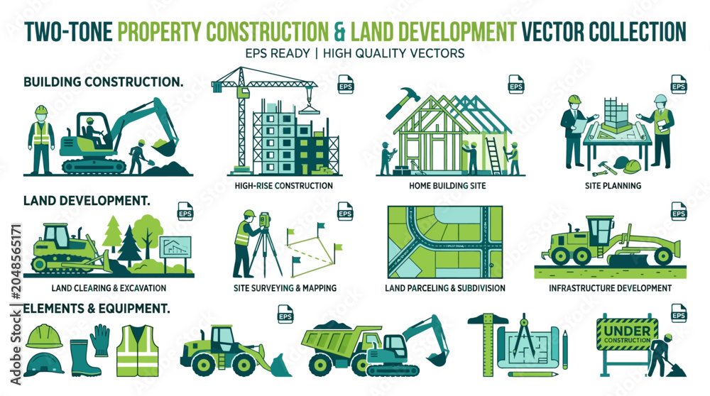 Naklejka premium Property Construction Land Development Icons.