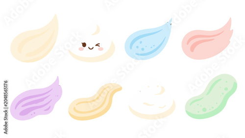 Fotografía Cute pastel cream dollops and sauce blobs vector set