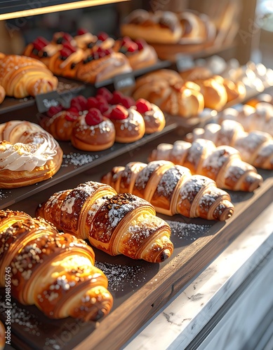 A tray of assorted pastries on a marble countertop