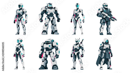 Slika na platnu Set of futuristic armored humanoid robots and android characters