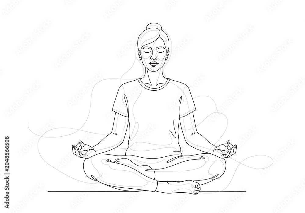 Obraz premium Woman sitting in yoga lotus pose meditating for peace and wellness
