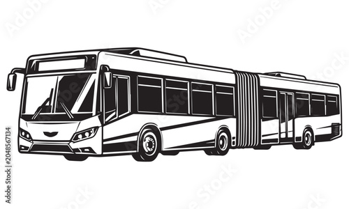 Принти на полотні Articulated bus silhouette, flexible transit vehicle, vector isolated on white