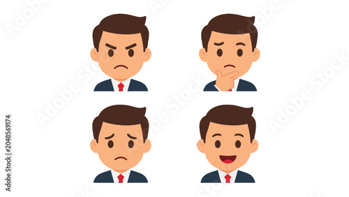Bild auf Leinwand Set of businessman faces showing different expressions