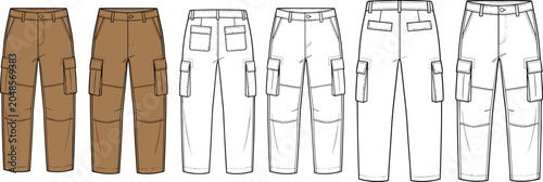 Foto Men cargo pants fashion technical sketch vector illustration featuring front bac