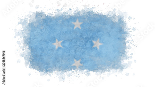 Valokuva The flag of Micronesia is artistically presented with a watercolor splash effect, displaying a light blue field with four white stars arranged in a diamond pattern