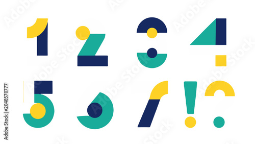 Slika na platnu Colorful geometric numbers and punctuation symbol set