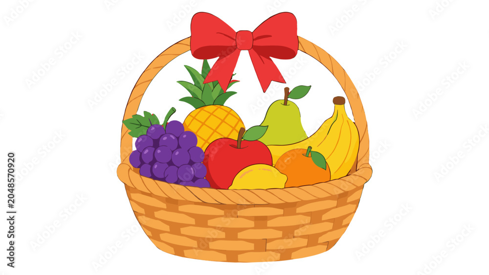 Naklejka premium Fruit basket with bow in colorful vector illustration