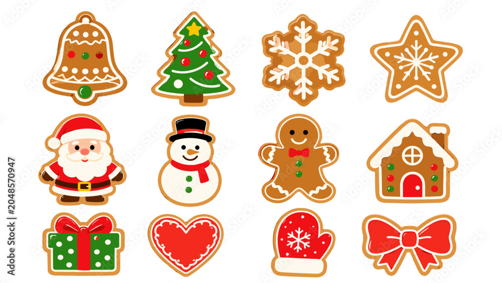 Fototapeta premium Christmas gingerbread cookie icons set with festive holiday shapes