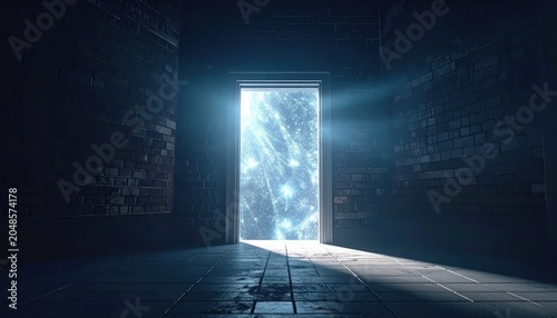 Mysterious Portal Opens in Dark Room with Bright Light.