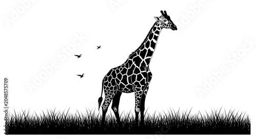 Tableau sur toile giraffe in the grass