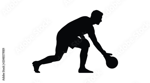 Young adult man athlete playing basketball in dynamic motion silhouette against white background sports action