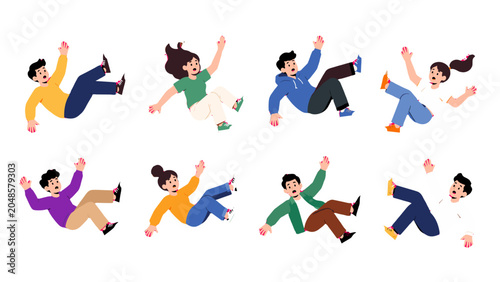 Fotografía Set of cartoon people falling in different poses
