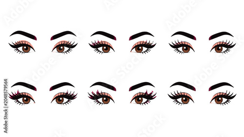 Quadro em tela Set of stylized female eyes with eyelashes and eyebrows