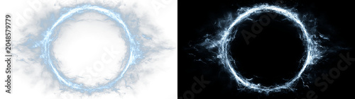 Foto Glowing blue magic portal circle with neon energy runes