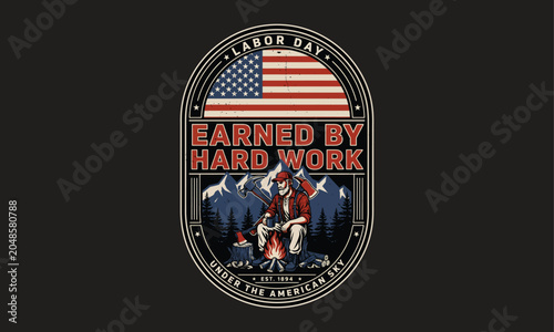 Cuadro en lienzo Military Achievement Badge with American Flag and Earned by Service Insignia in