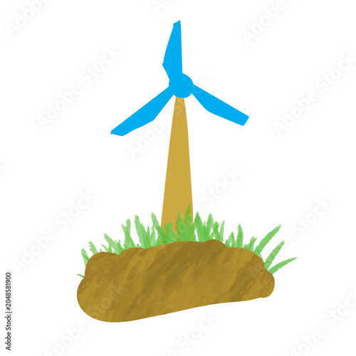 Stylized Wind Turbine on a Mound with Grass