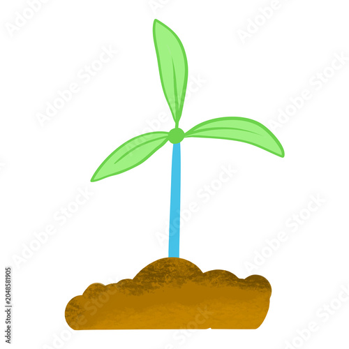 Eco friendly Windmill Sprout Growing from Soil
