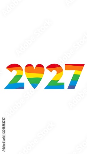 Colorful Rainbow Number and Heart Symbol for Year Celebration