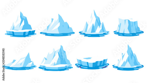 Tableau sur toile Set of blue iceberg and floating ice illustrations
