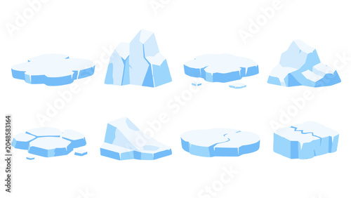 Obraz na płótnie Set of cartoon ice floes and iceberg elements
