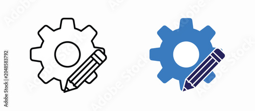 Gear cog with pencil edit icon: Glyph and solid icon set - Icon vector - Editable line icons. Vector illustration