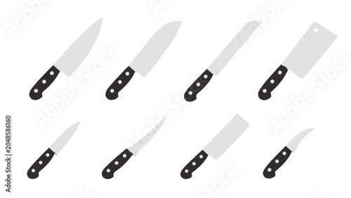Photos Set of kitchen knives isolated on white background