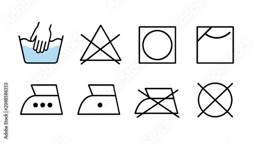 Bild auf Leinwand Laundry care symbols set with washing, drying and ironing icons