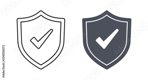 Simple shield with check mark icon set: Solid vector icons - Clipart, sticker - icon set - Editable modern style icon
