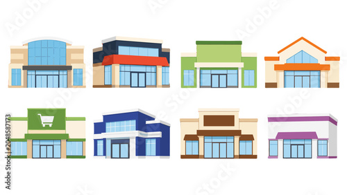 Fotografie Set of colorful storefront and retail building facades