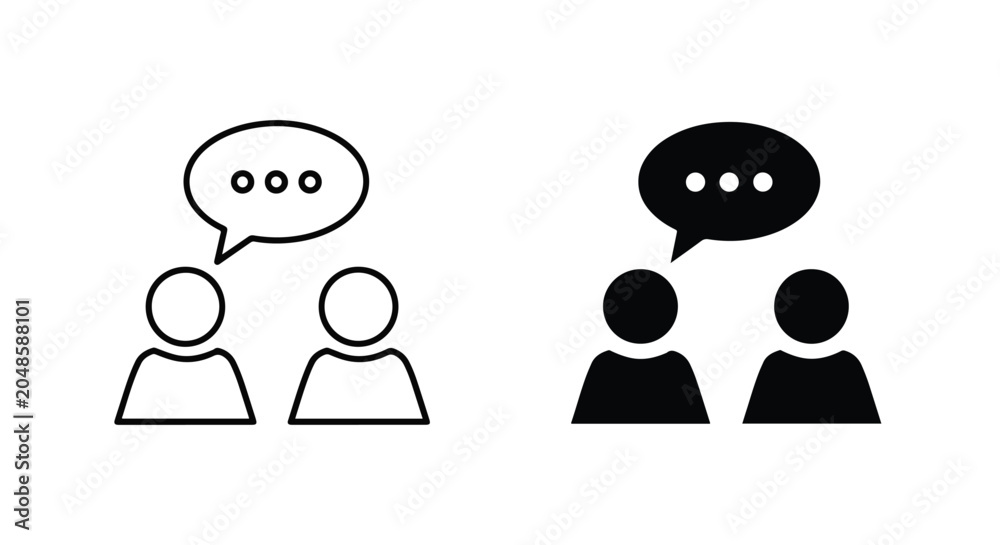 Fototapeta premium Two people talking speech bubble icon set: Solid vector icons - Clipart, sticker - icon set - Editable modern style icon