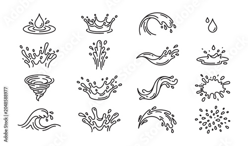 Set of water splash and liquid set. Vector illustration