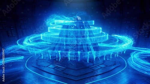 Futuristic Sci-Fi Digital Technology Cyber Elements Blue Neon Light Background Motion Graphic