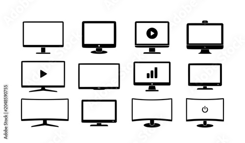Фотография Minimal computer monitor and TV display flat vector icon set
