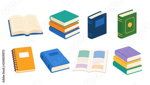 Billede på lærred Set of colorful book and notebook icons in isometric style