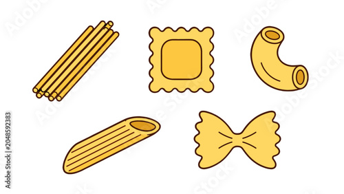 Obraz na płótnie Set of pasta shapes in simple outlined vector style