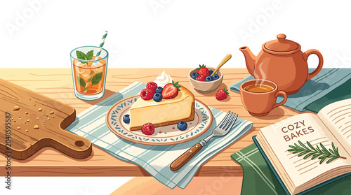 Foto Delicious cheesecake with berries on plate.