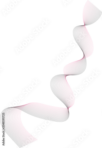 Pink, white ribbon, flowing decorative element, isolated on white background