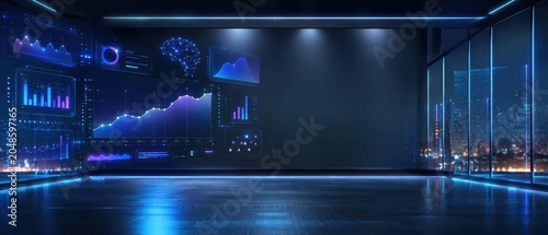Digital EdTech Data Visualization Interface in Modern Office Background